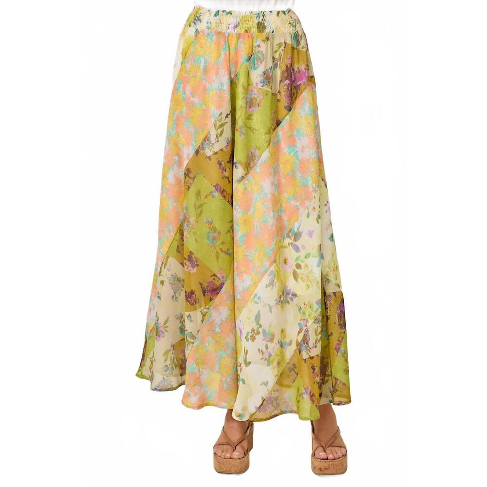 NEW MYSTREE floral mix print maxi skirt in citron